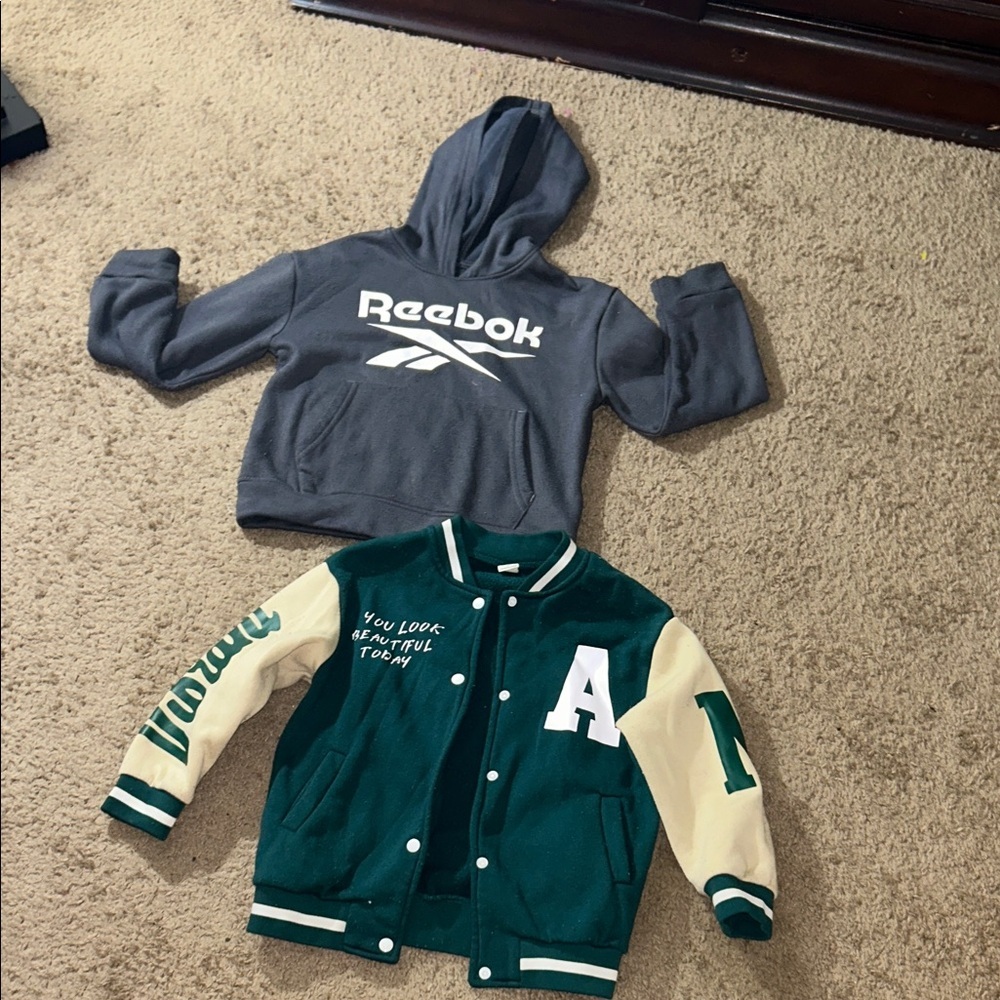 SHEIN Green and Cream Kids Varsity Jacket
